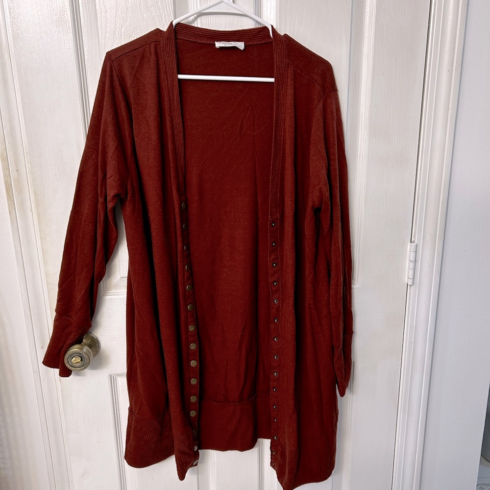 Plus Size Button Up Cardigan, Women’s 2XL, Burnt Orange/Brown